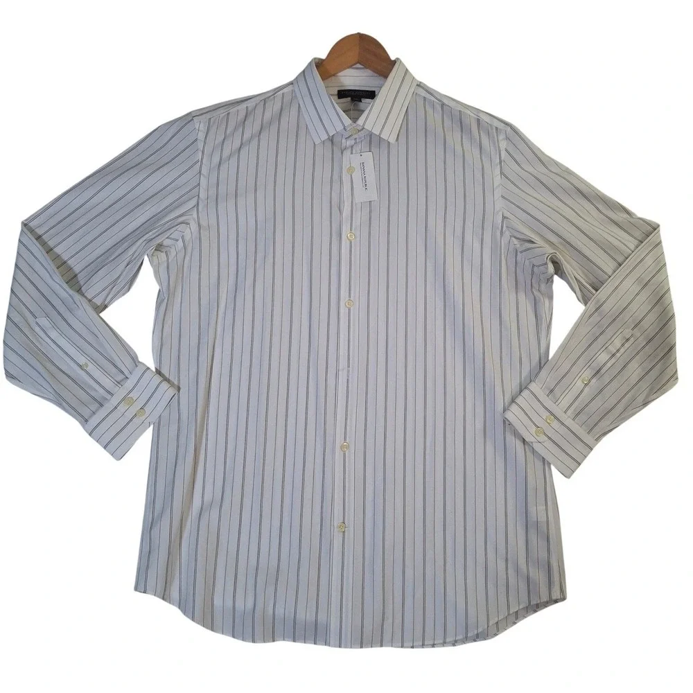 Banana Republic Non Iron Slim Fit Dress Shirt Mens XL White Striped Cotton NWT